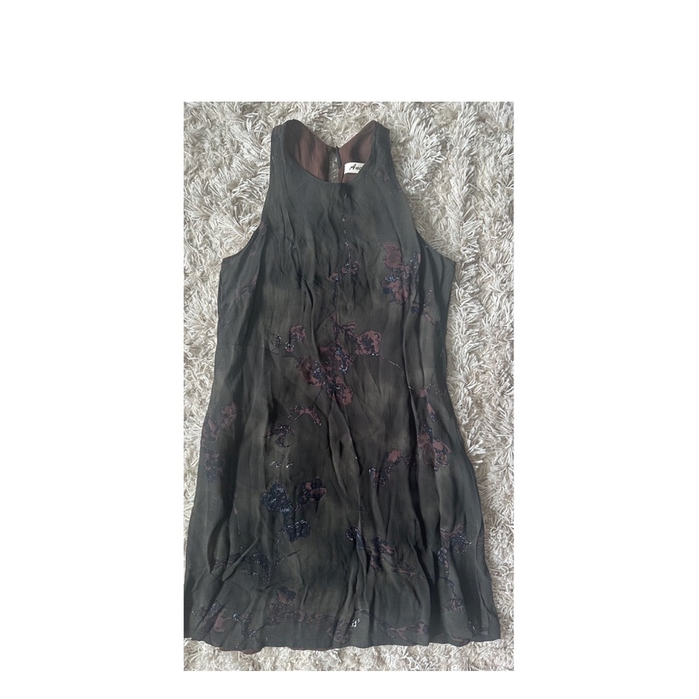 Vintage Elegant Green/Brown Floral Dress